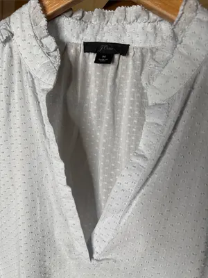 J.Crew Classic Sky Blue Clip Dot Ruffle Trim Popover Blouse Size Medium thumbnail 9