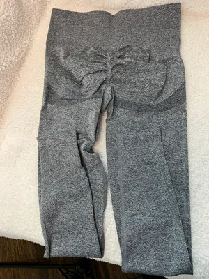 Workout Yoga Athletic Leggings Heather Gray Banded Waist thumbnail 7