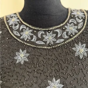 Vintage Cote d’Azur Black Beaded Top | Silk Floral Embroidery size small thumbnail 3