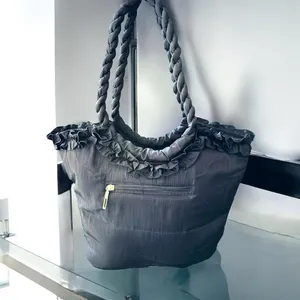 Pashmina Fabric Handbag‎ Embellished with Fabric Flowers and Ruffled Trim thumbnail 4