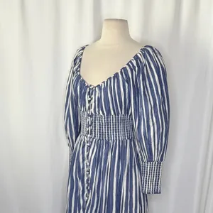 NWT!! By ANTHROPOLOGIE Long Sleeve Sweetheart Midi Dress Blue White Striped XS thumbnail 7