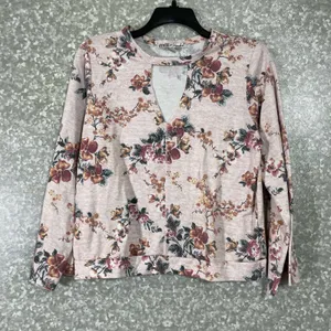 Gypsies & Moondust Pink Floral Neck Cutout Sweatshirt - Size Large - Lightweight thumbnail 1
