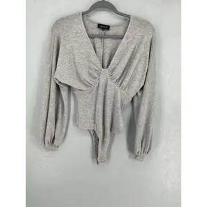 Majorelle Women Bodysuit Gray V-Neck Balloon Sleeve Knit Small thumbnail 3