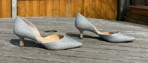 Jewel Badgley Mischka Dotty Glitter D'orsay Kitten‎ Heel size 5 Silver winter thumbnail 1