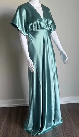 Birdy Grey Jesse Dress Sea Glass Green Satin Bridesmaid Slit Flutter Sleeve XS thumbnail 1