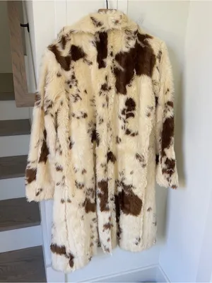 Anthropologie Maeve Grand Glam Faux Fur Coat Long Jacket in Cream and Brown thumbnail 3