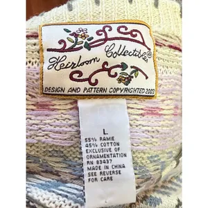 Vintage Fair Isle Cardigan Heirloom Collectibles Sweater Ramie Cotton Large thumbnail 3
