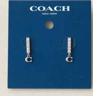 Coach Rose Gold Pavé Bar Stud Earrings C Logo Drop NWT thumbnail 1