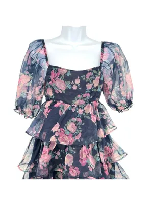 Altar'd State Coquette Babydoll Puff Sleeve Floral Mini Dress Size Medium thumbnail 2