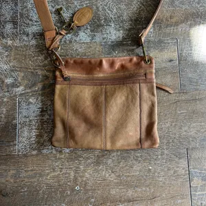 Vintage Fossil Sasha Crossbody‎ Bag Tan Cognac Pebbled Leather Brass Key thumbnail 5