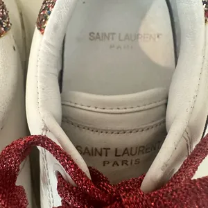 Saint Laurent Paris White Leather Glitter Diamond Patch Low Top Sneakers Size 36 thumbnail 8