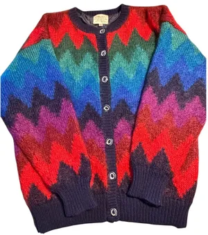 Vintage Jeanne Pierre Mohair Wool Cardigan Womens Medium Multicolor 90s Zigzag thumbnail 1
