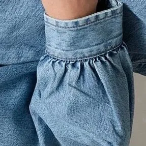 American Eagle Cropped Denim Jacket Women’s Medium Blue Puff Sleeve Button Front NWT thumbnail 7