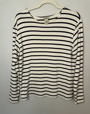 LL Bean Boat Neck Stripe Tee Women's Sz L Cotton Nautical thumbnail 1