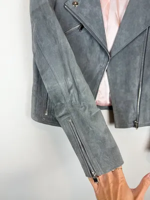 Doma Gray Suede Moto Jacket Size Small thumbnail 10