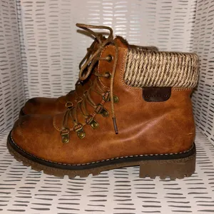 Patrizia Women's Clarris Brown Lace Up Zip‎ Combat Boots Knit Collar Size 40 9 thumbnail 2