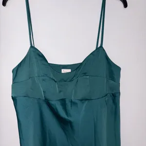 A New Day Emerald Green Slip Midi Satin Slip Dress with Front Slit thumbnail 5