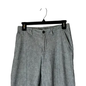 Uniqlo Pants Women XS Navy White Stripe Linen Blend Pinstripe Tapered Leg Preppy thumbnail 4