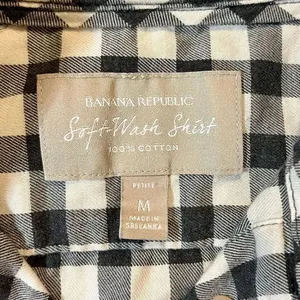 Banana Republic Soft Wash Shirt 100% Cotton Gray White Plaid Button Up Petite M thumbnail 5