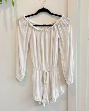 Brandy Melville John Galt White Gabriella Romper Off Shoulder OS Elastic Waist thumbnail 1