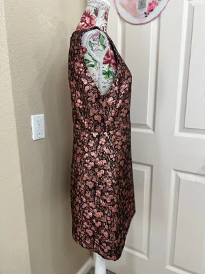NWT Alice + Olivia Pink Black Metallic Floral Jacquard Dress Size 12 thumbnail 3