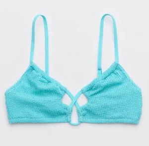 Aerie • NWT Shimmery Crinkle Lace Up Scoop Bikini Top “Springs” Turquoise Blue thumbnail 1