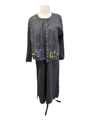Marisa Christina Gray Maxi Dress M Floral Embroidery Cottagecore Modest Teacher thumbnail 3