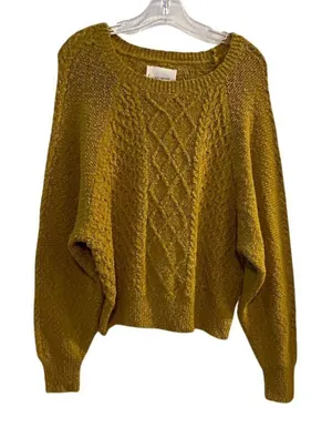 Lucky Brand Women's Cable Knit Crew Sweater Yellow Size S Casual Pullover‎ thumbnail 1