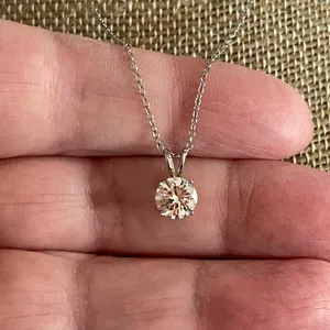 White sapphire solitaire necklace sterling silver thumbnail 2