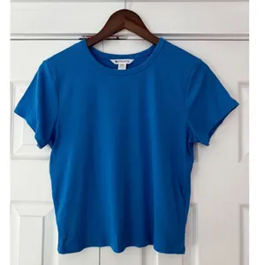 Athleta Renew Ribbed Cropped Tee Blue Short Sleeve‎ Crew Neck Yoga Top Large thumbnail 3