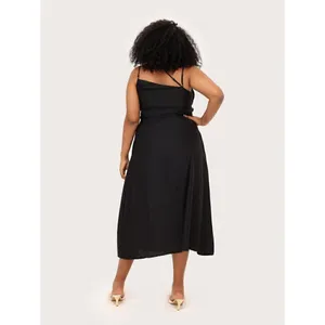 Cider‎ Black Strappy Solid Midi Slip Dress M thumbnail 2