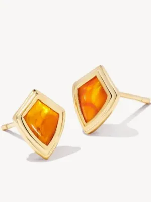 Kendra Scott Monica Gold Stud Earrings Marbled Amber Illusion 14 K Gold plated thumbnail 4
