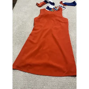 Lulus Women’s Chiffon Mini Shift Dress Sleeveless Sz XS Orange Nautical Zip ￼ thumbnail 11