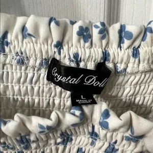 Crystal Doll Blue & White Floral Smocked Tiered Maxi Dress Large Cottagecore / Coastal Style thumbnail 3