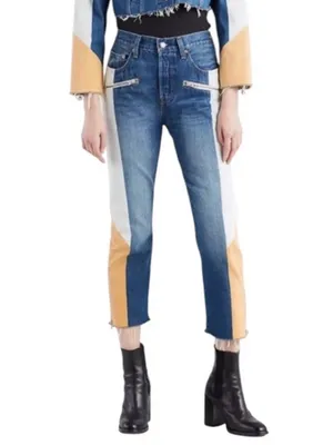 LEVIS Colorblock High-Rise MOTO SHOW TEETH ZIPPER CUFF Jeans 27 thumbnail 7