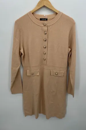 Academia Preppy Tan Knit Sweater Dress Size L NWT Quiet Luxury Old‎ Money thumbnail 1