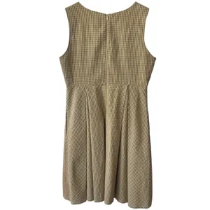 mo:vint Yellow Grey‎ Checkered Square Neck Midi Dress Summer Cottagecore L thumbnail 6