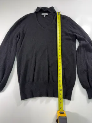 Neiman Marcus 100% Cashmere Black V-Neck Open Turtleneck Sweater thumbnail 3