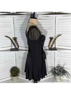 Lucy in the Sky black mini dress puff sheer sleeve plunge V cocktail homecoming thumbnail 4