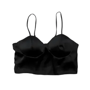 Sincerely Jules Black Satin Cropped Bustier Tank Top Camisole Padded Medium Sexy thumbnail 3