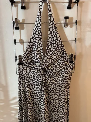 Maggy London 2000s Y2K Halter Polka Dot Maxi Dress in Brown & White Size 4 thumbnail 2