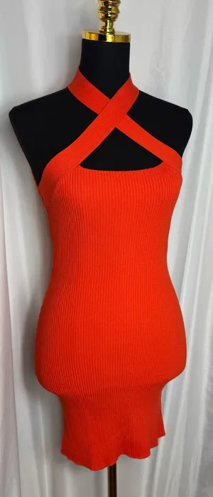 FOREVER 21 Orange Knit Criss Cross front Midi Dress S Sleeveless Ribbed NWT thumbnail 1