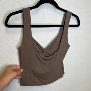 TiulZial Brown Ruched V-Neck Cropped Tank Top Sleeveless Modal Stretch XS thumbnail 2