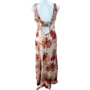 Paper Heart Floral Maxi Dress Womens S Pink New Linen Blend Open Back Sleeveless thumbnail 5