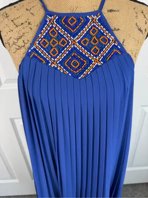 Arden B XS Cobalt Blue Beaded Pleated High Low Maxi Dress Y2K thumbnail 4