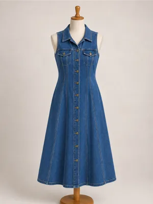 Velvet Heart Blue Sleeveless Button-Front Denim Midi Dress size S thumbnail 3
