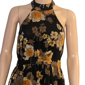 Lulus Charming Vision black floral Swiss dot Lurex halter midi dress thumbnail 6