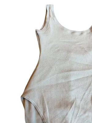 Skims Cotton Ribbed Bodysuit Neutral Taupe Stretch One Piece Slimming Size Small thumbnail 3