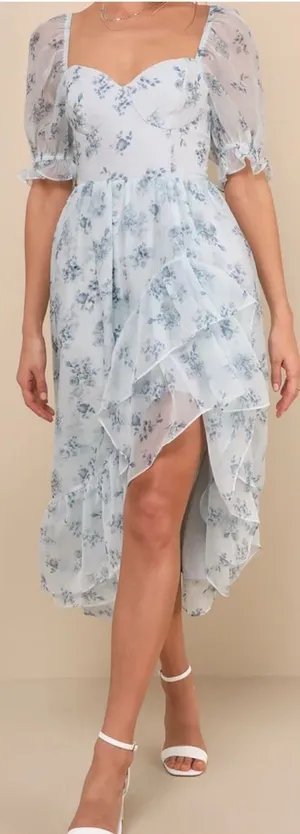 Lulus NWOT Luxe Brilliance Light Blue Floral Organza Floral Midi Dress thumbnail 1
