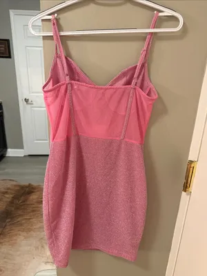 Y2K Pink Glitter Mesh Corset Style Bodycon Mini Dress Size Medium US 8-10 thumbnail 4